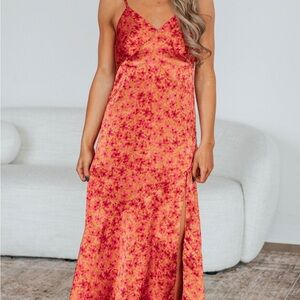 Floral Orange Midi Dress